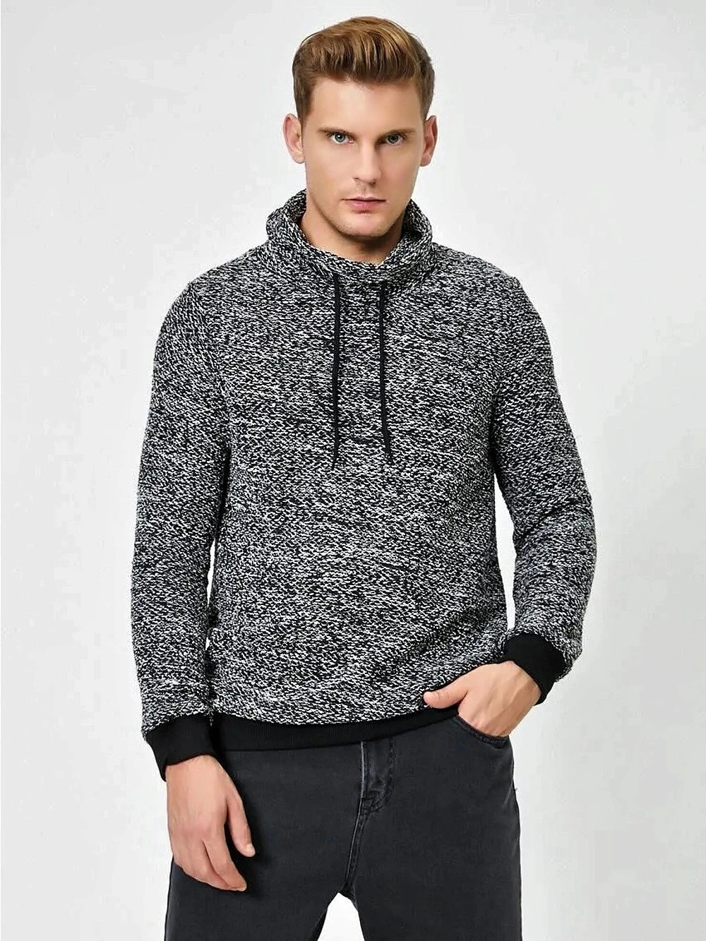 Amnasia Men's Speckled Hoodie sweater in Gray & Black Like New